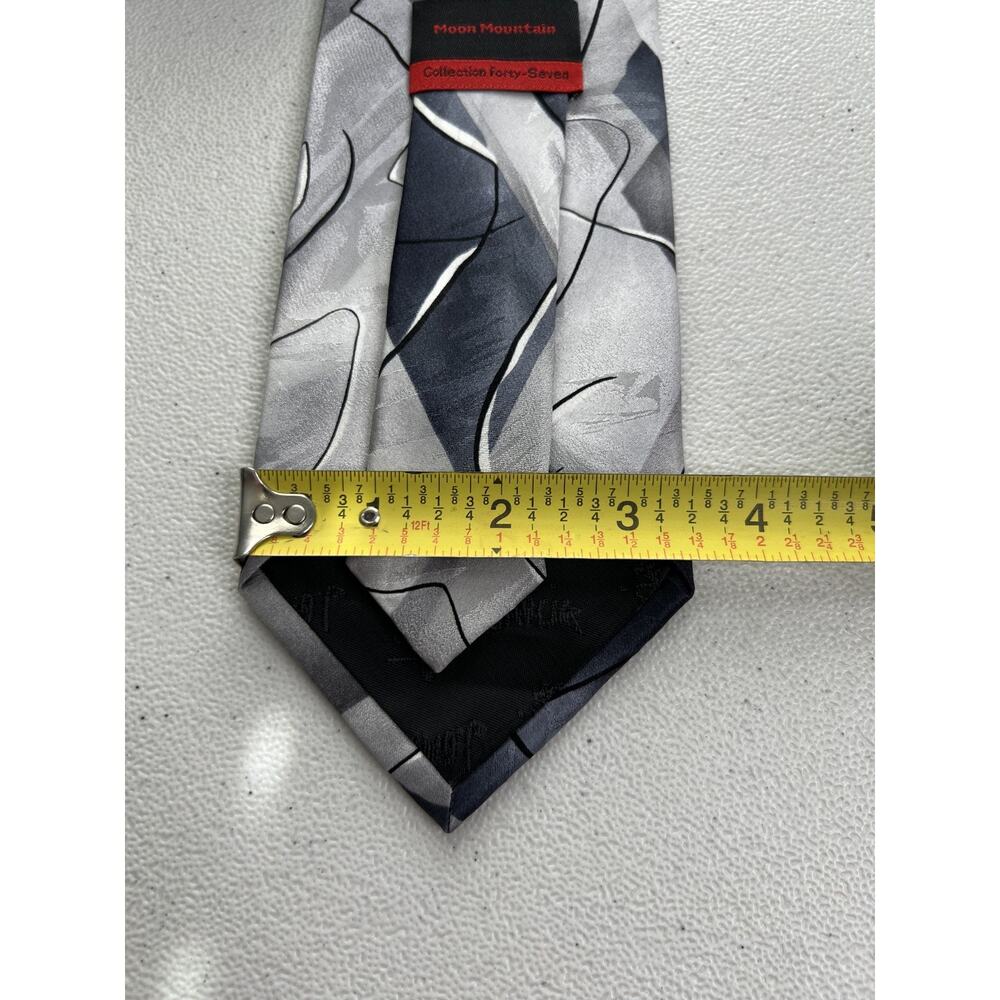 J. Garcia Moon Mountain Gray, Black Abstract Pattern 100% Silk Tie NWOT - Picture 8 of 9